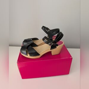 Swedish Hasbeens Mirja Mid Heels in Black Leather